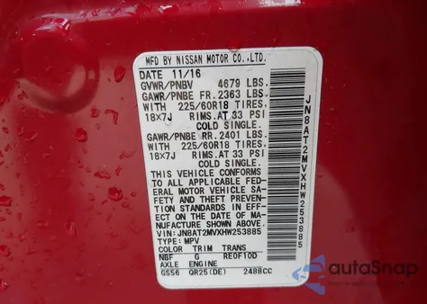 2017 Nissan Rogue Sl z USA, uszkodzony, nr VIN JN8AT2MVXHW253885